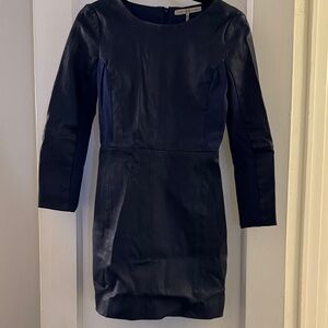 Halston Heritage Navy Long Sleeve Leather Dress